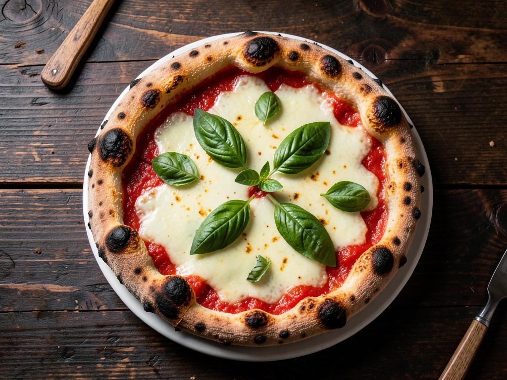 Pizza Margherita assada em forno a lenha